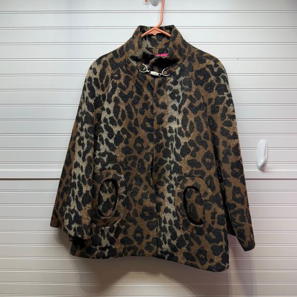 Betsey Johnson Leopard Print Fully Lined Wool Blend Swing Coat Size L/XL - Picture 1 of 12